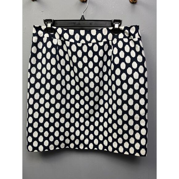 Ann Taylor LOFT Skirt Womens 10 Ikat Polka Dot Navy &‎ White Pencil Retro - Picture 2 of 6